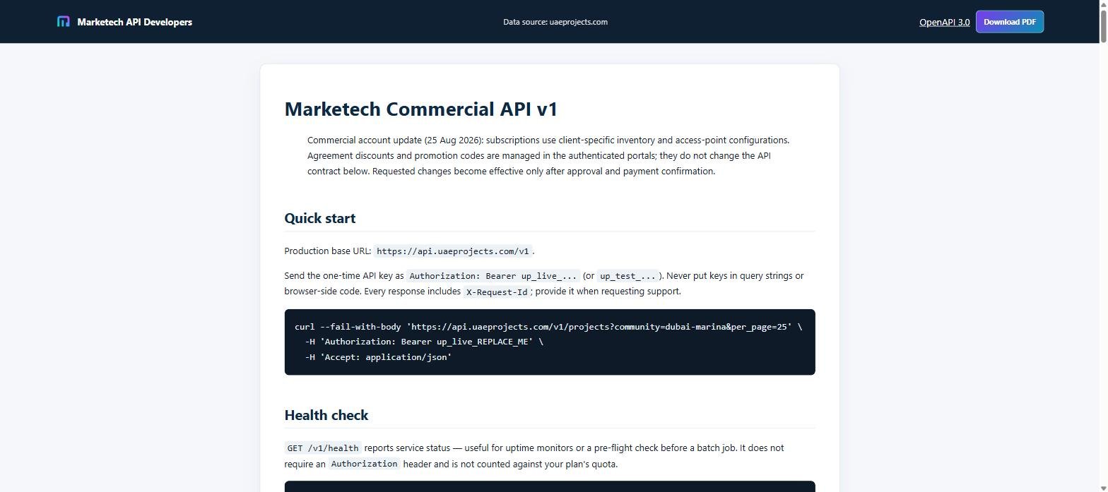 Public Marketech Commercial API developer documentation