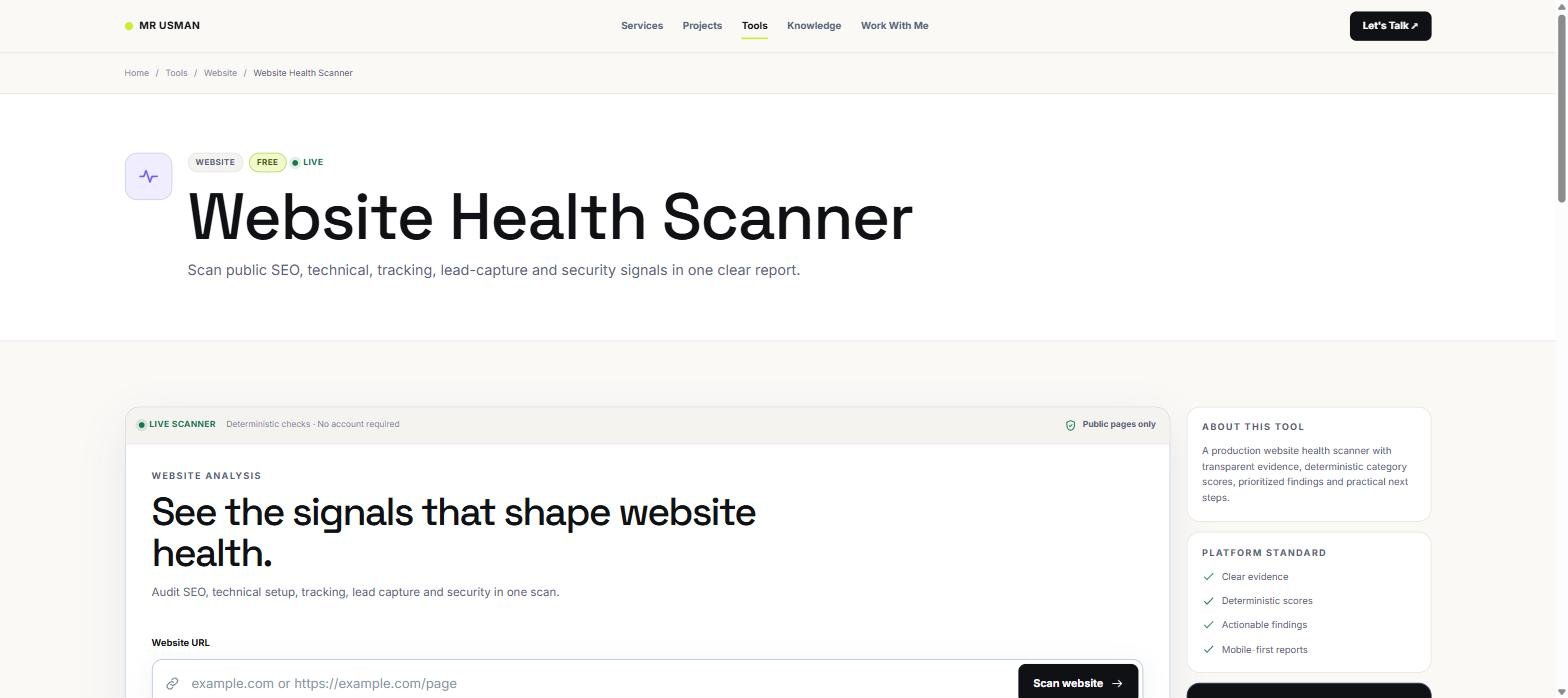 Live Website Health Scanner interface